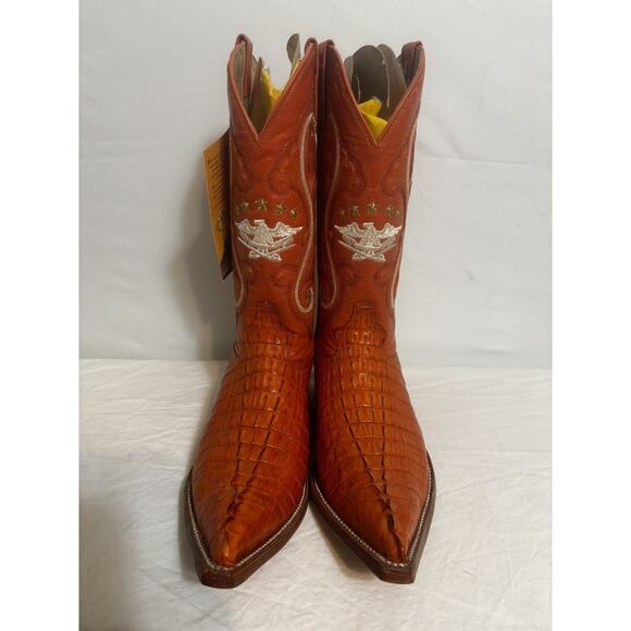 El general Cowboy Boots Exotic Leather Orange Genuine Croc Tail Men’s Sz 7 - Picture 2 of 6